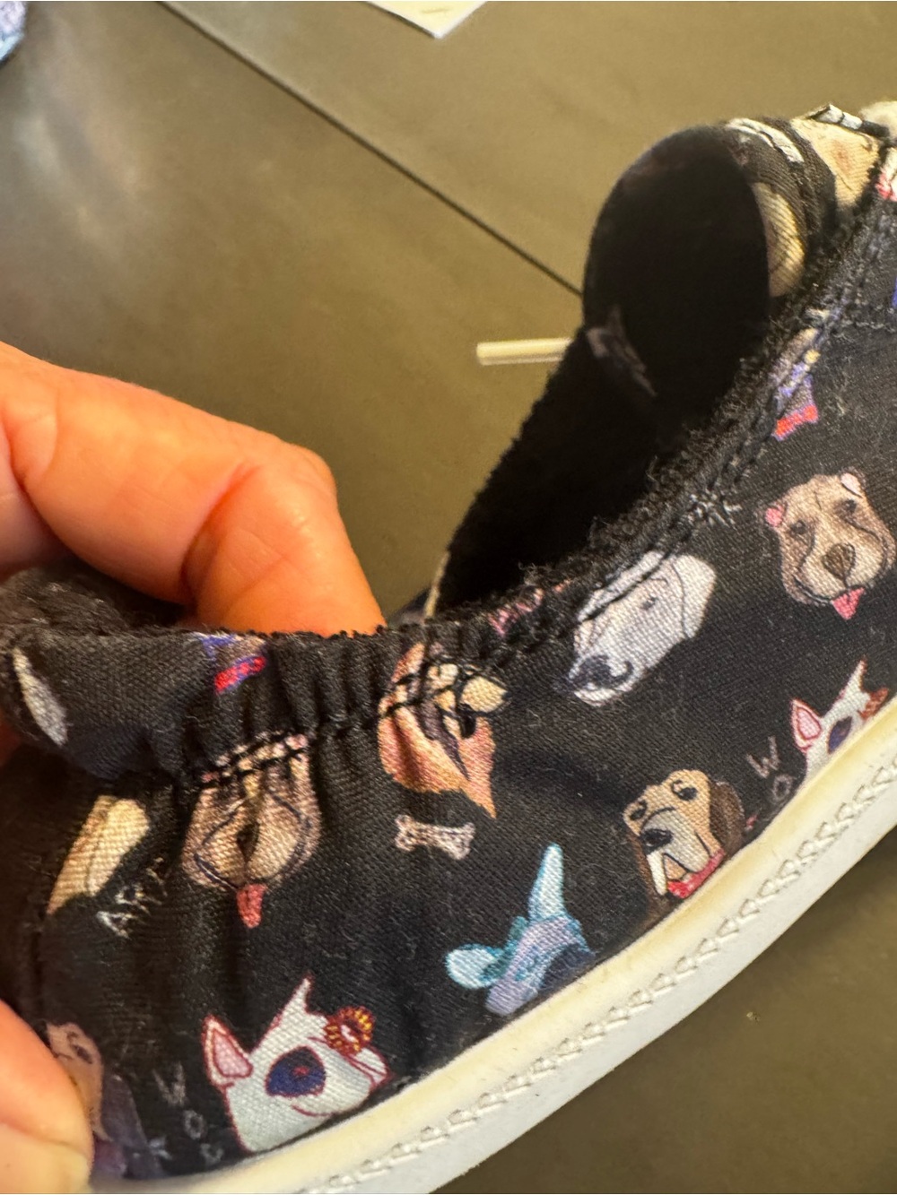 Skechers BOBS black canvas sneakers with multicolor dog print white accents 9.5. - Picture 12 of 12